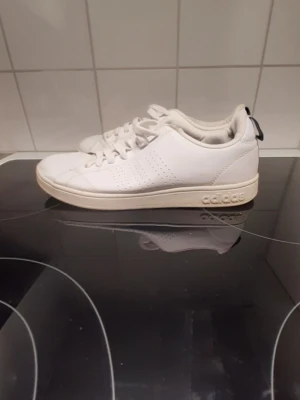 Vita Adidas sneakers med perforerade sidor - Snygga vita sneakers från Adidas med klassisk låg profil och perforerade detaljer på sidorna. Perfekta för en clean och stilren look. Storlek 41.