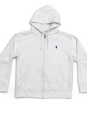Vit hoodie från Polo Ralph Lauren - Vit hoodie med dragkedja från Polo Ralph Lauren. Klassisk design med huva, dragsko och kängurufickor. Liten blå logga broderad på bröstet. Tillverkad i mjuk bomull för en skön och avslappnad stil.