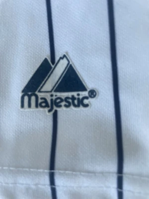 New York Yankees Johnson 41 tröja - Klassisk New York Yankees basebolltröja med Johnson och nummer 41 på ryggen. Vit med tunna marinblå ränder, korta ärmar och knappar framtill. Perfekt för dig som älskar baseball och vill ha en ikonisk supportertröja.