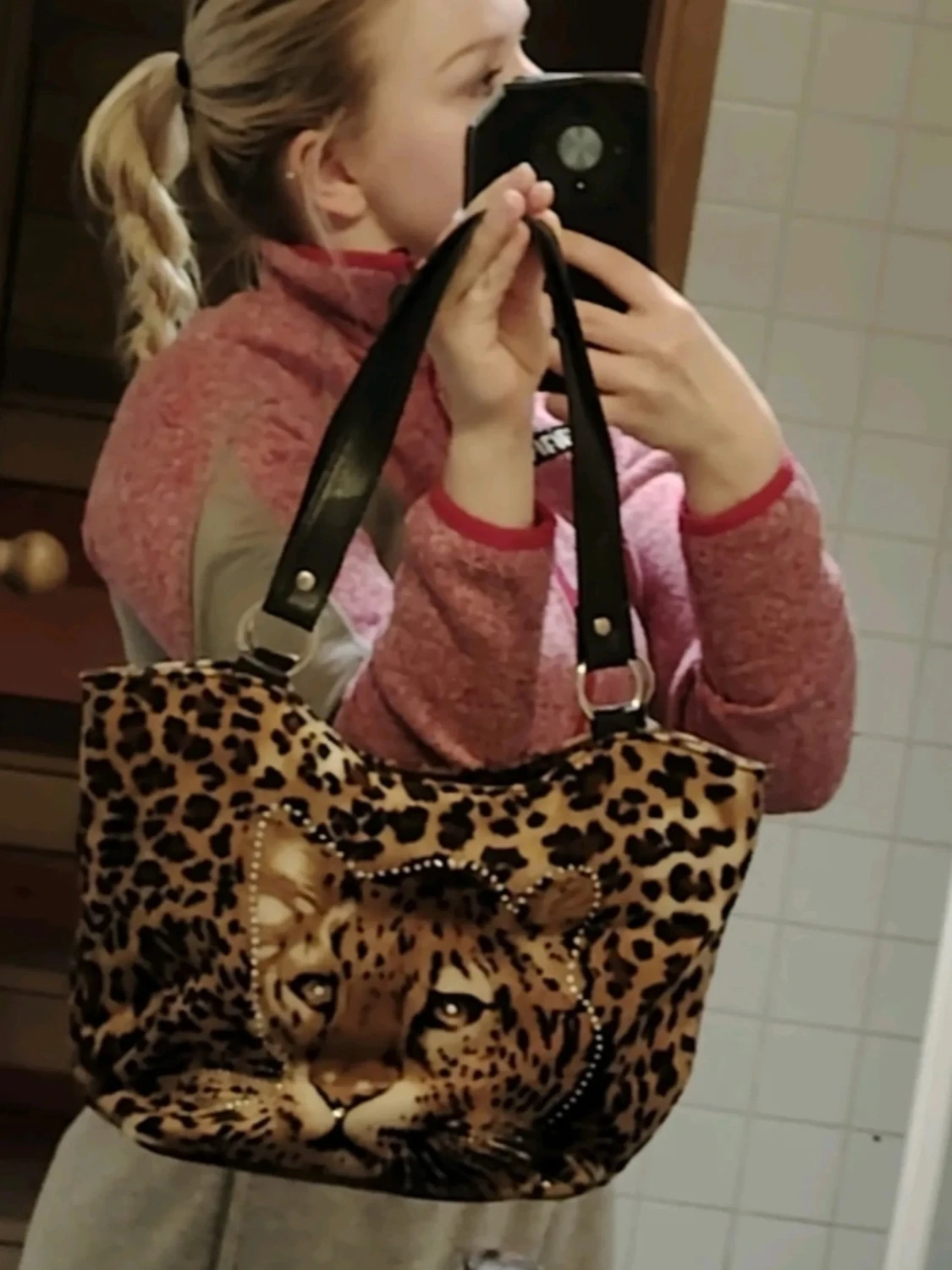 Leopardmönstrad handväska med kattmotiv🐆❤️  - 2