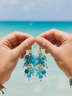 Örhängen i Polymerclay "Turkos mix" - Ca 5x2,5 cm Handgjorda örhängen i Polymerclay. Härdade i ugn. Alla smyckesdelar är i äkta silver,  guldpläterat eller rostfritt stål. Ett lätt material som inte tynger ner öronen. Allergivänligt ❤️