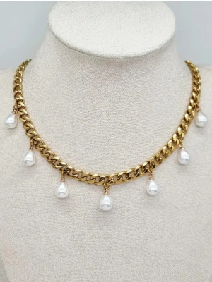 Handgjort halsband med pärlor  - Material-18K guldpläterat rostfritt stål 304. Kedjetjocklek-7,4mm. ❤️ #8