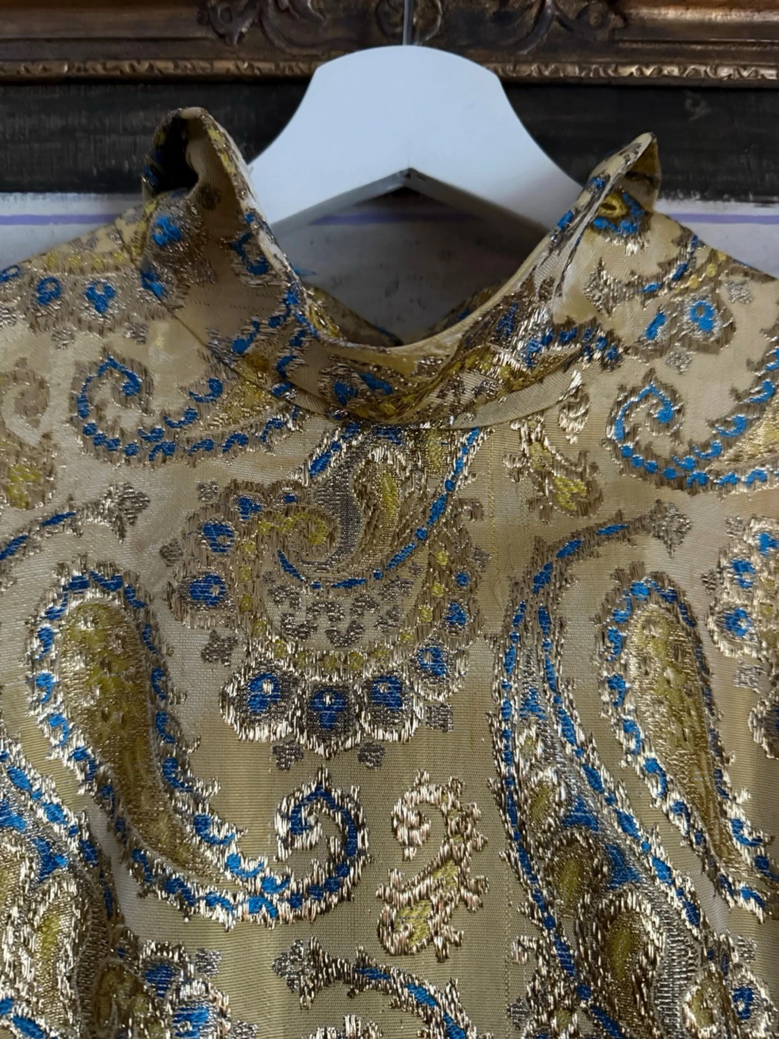 Guld paisleymönstrad långklänning vintage festklänning  - 6