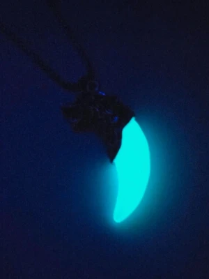 Halsband med varghuvud och lysande klo 60 cm - Unikt halsband med en silverfärgad kedja och ett detaljerat varghuvud i metall. Hänget är format som en klo i ljusblått glas eller resin som lyser i mörkret med starkt blått sken. Perfekt accessoar för dig som gillar fantasy och coola detaljer. Material: Titanstål, Kedjans längd: 60 cm 