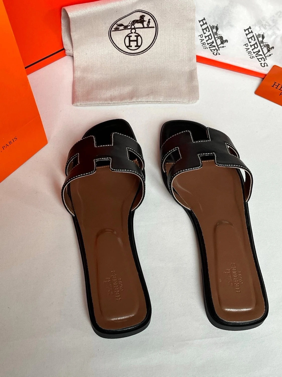 Svarta Hermès Oran sandaler - 3