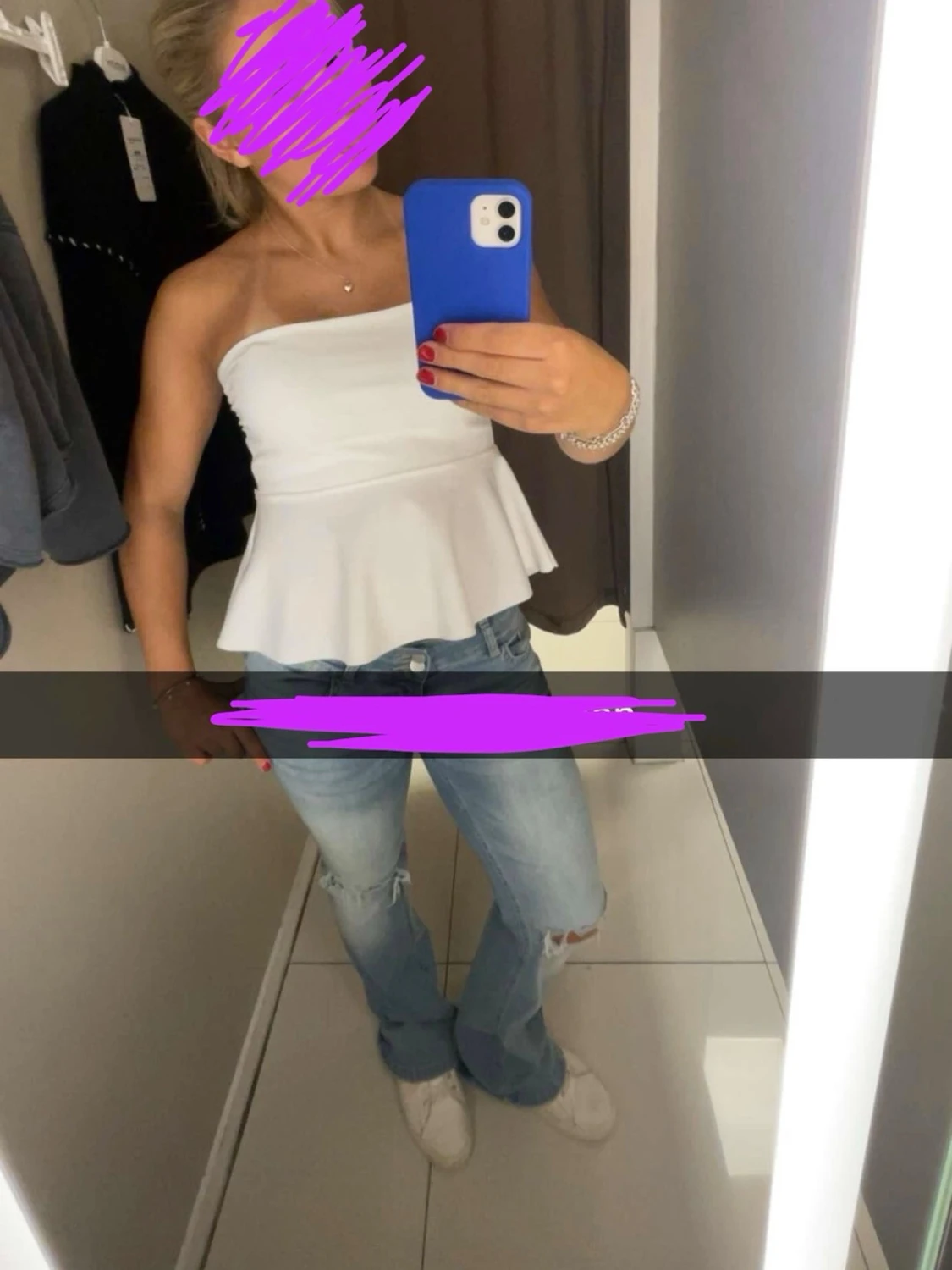 Vit axelbandslös peplum tubtopp