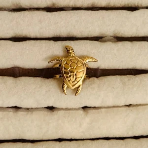 Guldfärgad ring med sköldpadda - Unik ring i guldfärgad metall med en detaljerad sköldpadda som motiv. Sköldpaddans skal har ett mönster som ger ringen en cool och lekfull känsla. Perfekt för dig som gillar djur och vill sticka ut med dina accessoarer.