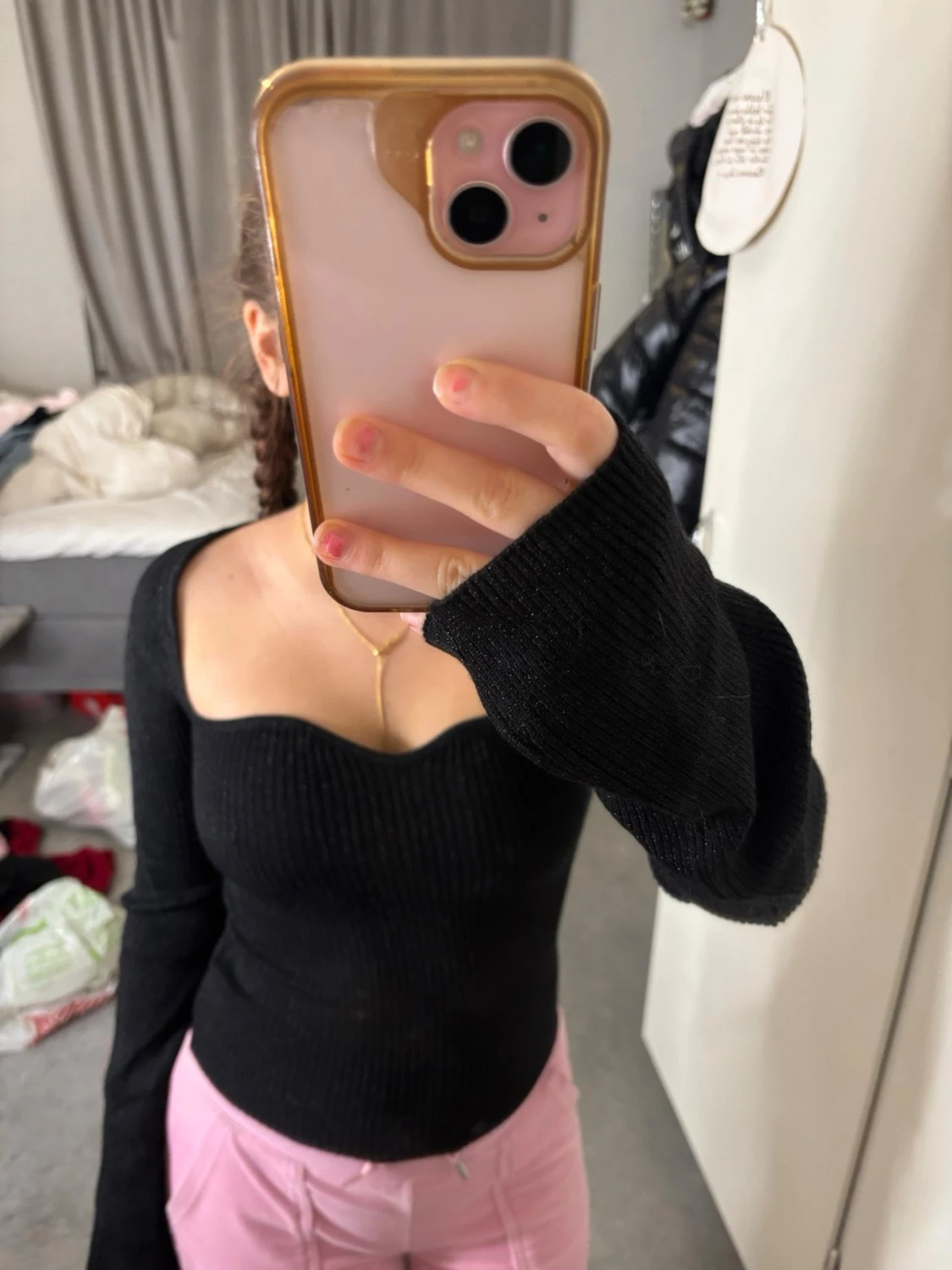 Svart stickad sweetheart-tröja - 1