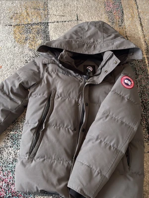 Grå dunjacka från Canada Goose - Pris kan diskuteras vid snabb affär. Snygg grå dunjacka från Canada Goose med huva och två stora dragkedjeförsedda fickor framtill. Säljer pga använder inte längre, päls finns
