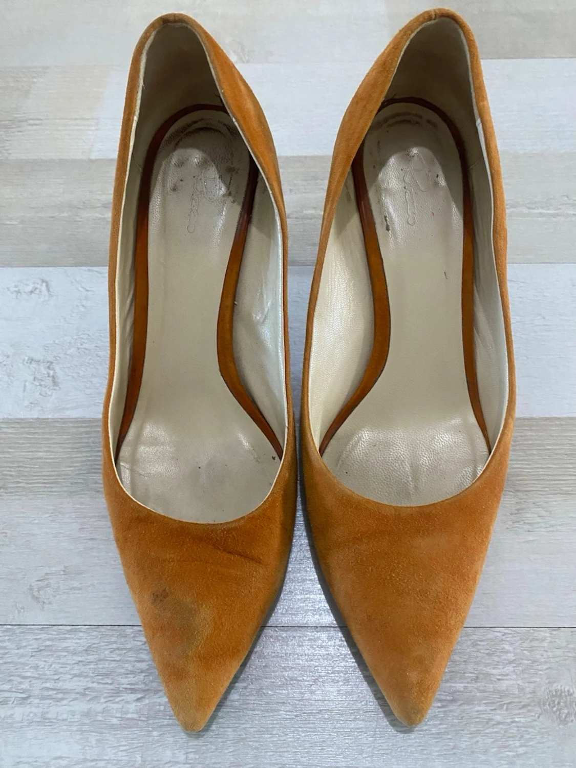 Orange mocka pumps med spetsig tå - 1