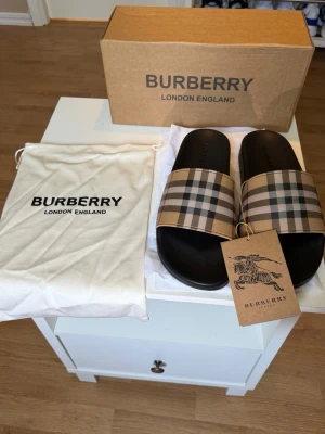 Burberry sandaler med rutigt band - Säljer ett par beiga sandaler helt oanvända med prislap, priset går att diskutera, fråga gärna om fler bilder!