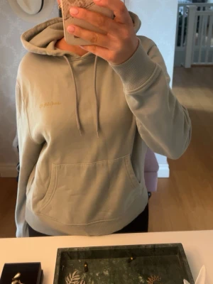 Ljusblå/grön hoodie från Axel Arigato - Snygg ljus blågrön hoodie från Axel Arigato med guldig  logga på bröstet. Använd väldigt fåtal gånger, och är i nyskick. Nypris är ca 1300kr. Storleken passar både S och M. Pris kan diskuteras