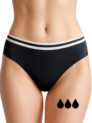 Svarta mens trosor med vit rand - Svarta mens trosor från noblood med bred resår och dubbla vita ränder i midjan. Trosorna är designade för att absorbera mens och har en sportig look. Perfekta för dig som vill ha både komfort och funktion under mensen. 5 st totalt, 120 kr st eller 350 kr för alla 5. 