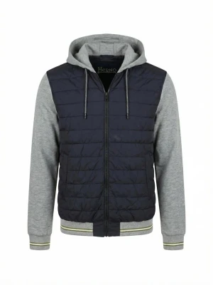 Herno pufferjacka med huva - Snygg pufferjacka från Herno med quiltad mörkblå front och gråa ärmar samt huva. Jackan har dragkedja framtill, ribbade muddar med randig detalj och dragsko i huvan. Perfekt för kalla dagar och ger en sportig look.