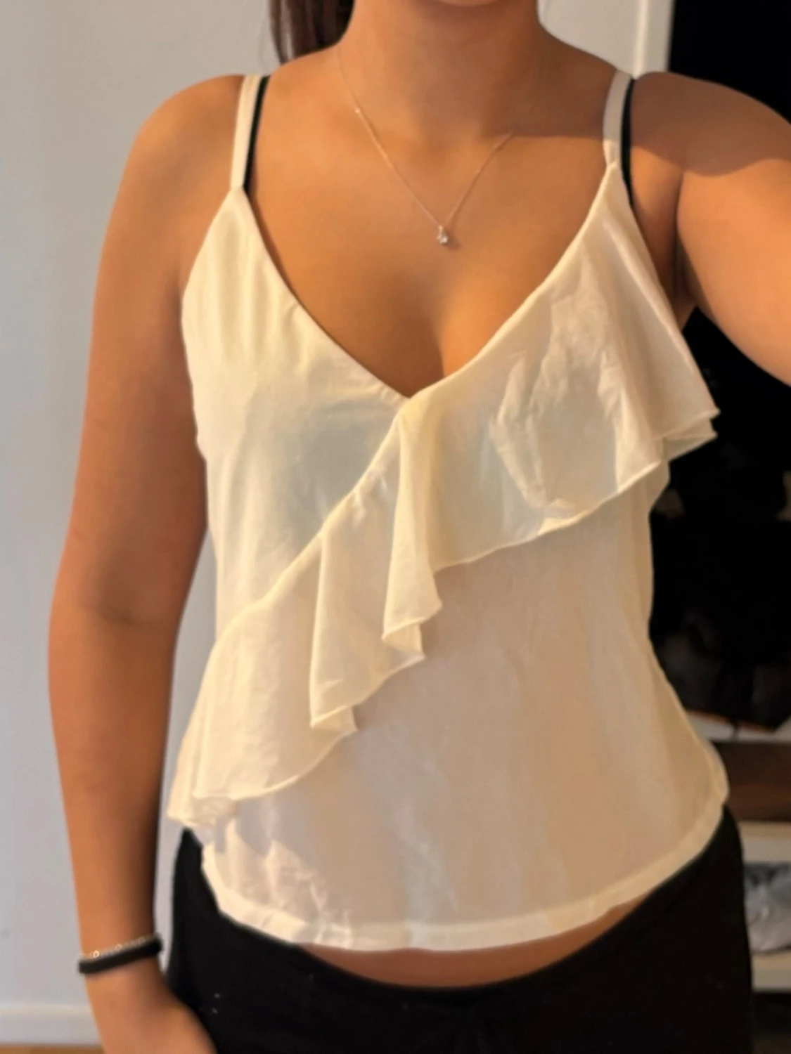 Svart/vit volanglinne med smala axelband - 2