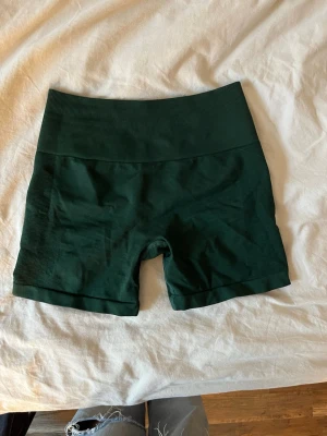 Mörkgröna seamless cykelshorts - Mörkgröna gymshorts med ribbad linning. Shortsen har en tight passform och scrunch-detalj bak för extra form. Perfekta för träning eller chill dagar.