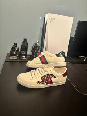 Gu@@i ace  - Ett par stilrena och nästan splitter nya gu@@i ace skor köpa i Italien men har beslutat mig för att sälja vidare dem. Storlek 44/43 passar perfekt som fin skor eller bara every day wear. Måste använda @ istället för c då Plick tror att skorna är förfalskade, priset är inte hugget i sten vid snabb affär då jag vill bli av med dem snabbt 🍾🥂