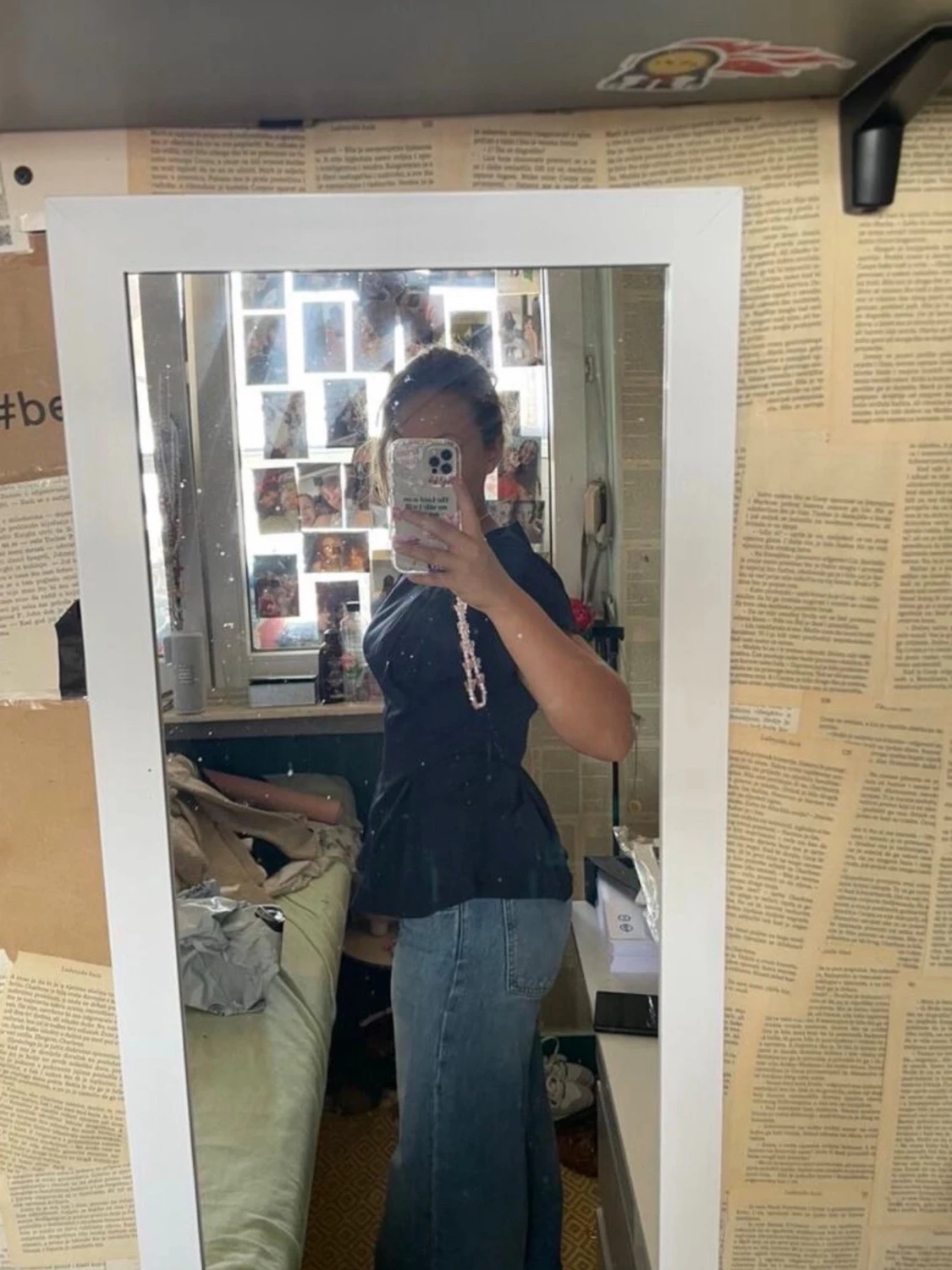 Mörkblå peplum topp med kort ärm - 1