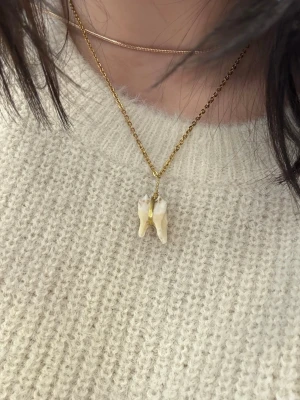 Guldhalsband med tandhänge - Unikt halsband med en guldfärgad kedja och ett hänge i form av en tand. Kedjan är tunn och elegant, medan tandhänget ger en cool och edgy vibe. Perfekt för dig som vill sticka ut med din stil.