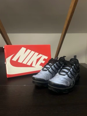 Nike Air VaporMax Plus Aluminium - Nike Air VaporMax Plus Aluminium i storlek 43 / US 9.5  Autentiska köpta från GOAT. Kommer med Box  Skorna har en defekt, den vänstra skon har en liten reva som endast syns på nära håll (syns i sista bilden). Bra skick annars, sällan använda.