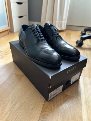 Svarta kostymskor från Tiger of Sweden - Stilrena svarta kostymskor från Tiger of Sweden i  läder. Klassisk design med snörning och diskreta sömmar över tån. Högkvalitativa kostymskor med mycket fina detaljer, handbearbetade från fabrik. Använda fåtalgånger till studenten.