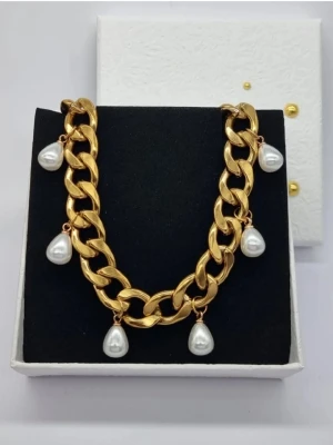 Stilfullt halsband med pärlor  - Material-18K guldpläterat rostfritt stål 304. Kedjetjocklek-11mm. Högkvalitativt #18