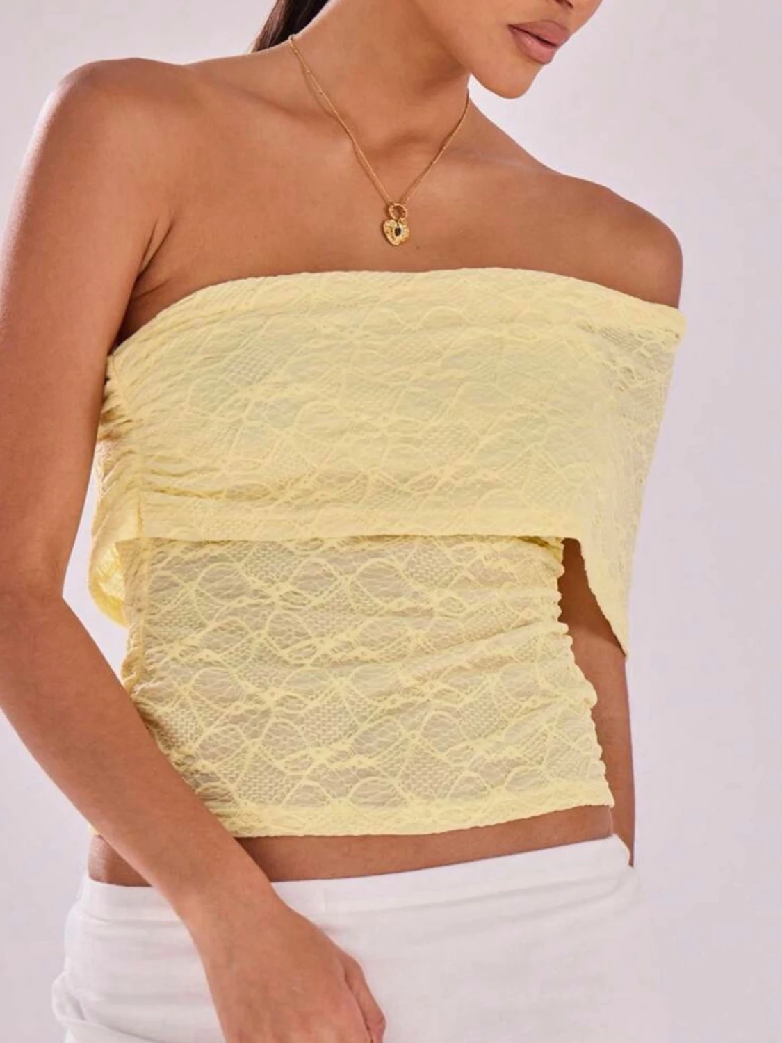 Gul spetsig oneshoulder topp - 1
