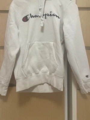 Vit hoodie från Champion - Hoddien har inga hål men har fläckar på sig! Därför är priset så lågt, fråga ifall ni har fler frågor.