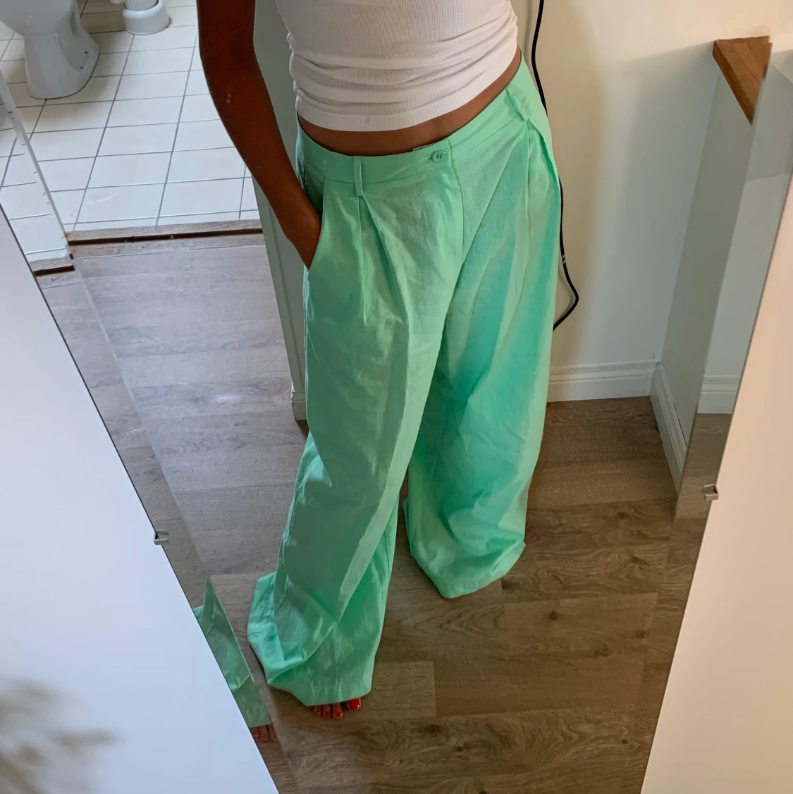 Gröna linnebyxor  - 90
