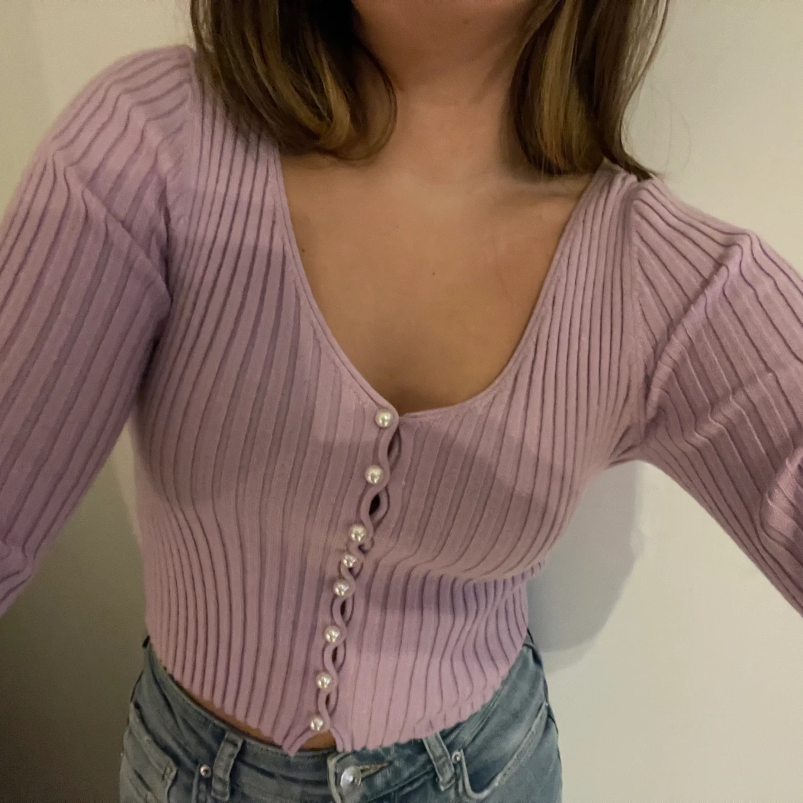 Lila ribbad kofta - 91