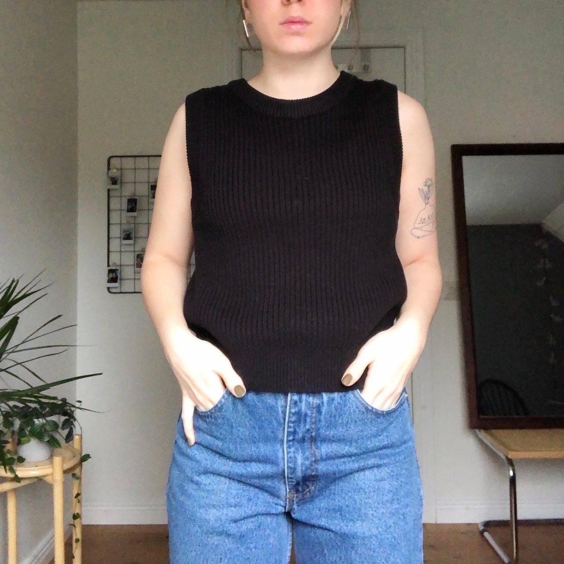 Svart Stickad väst topp - 90
