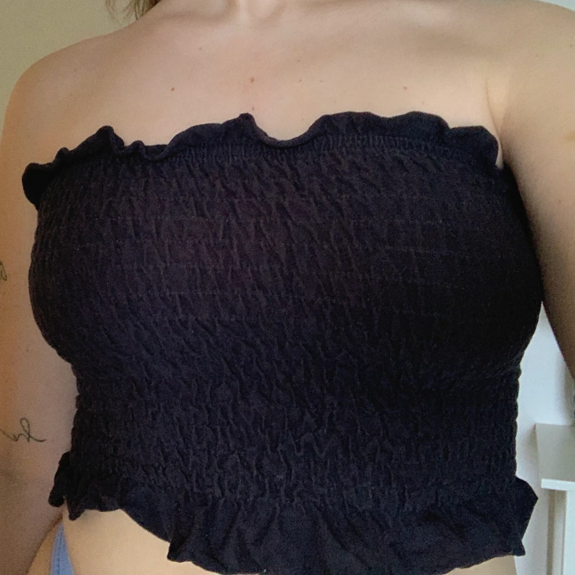 Ribbad bandeautopp, svart strl M - 90