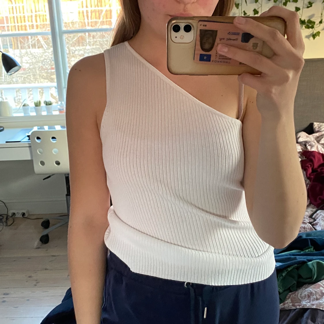 vit ribbad one shoulder top - 90