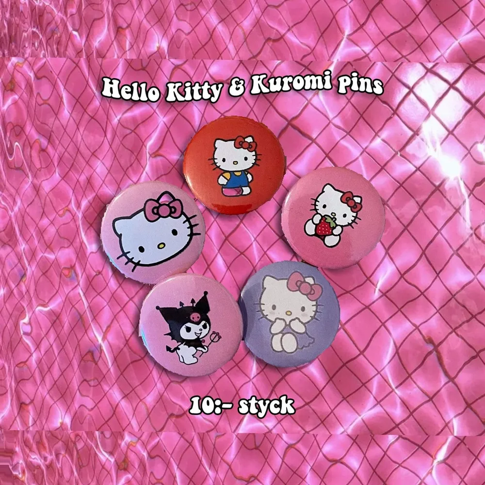 Nya fina Hello Kitty pins 💖 Vi säljer även de på bild två, och har fler designs på profilen ✨ Vi gör pinsen själva och de kostar alltid 10:- 😚. Accessoarer.