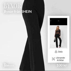 Byxor från SHEIN storlek L - Väldigt fina byxor från SHEIN. Fick tyvärr fel storlek skickad till mig så de passar inte. Dragkedja finns bak och de är väldigt stretchiga i materialet. Storlek L men skulle säga att de även passar en större medium. Aldrig använda eller provade. Kan gå ned i pris vid snabb affär. Fraktar men då står köparen för frakten 
