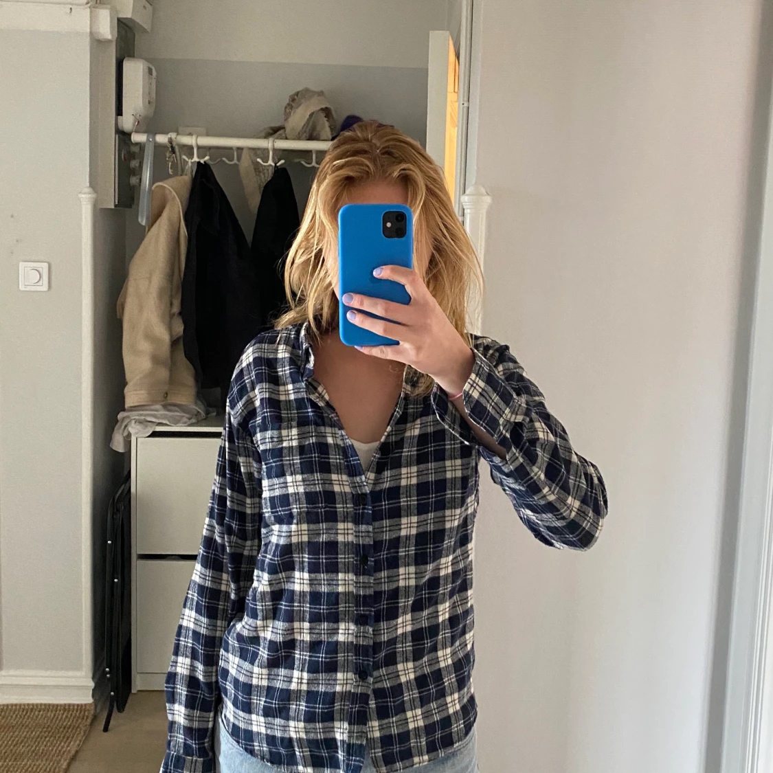 Blå flanellskjorta  - 91