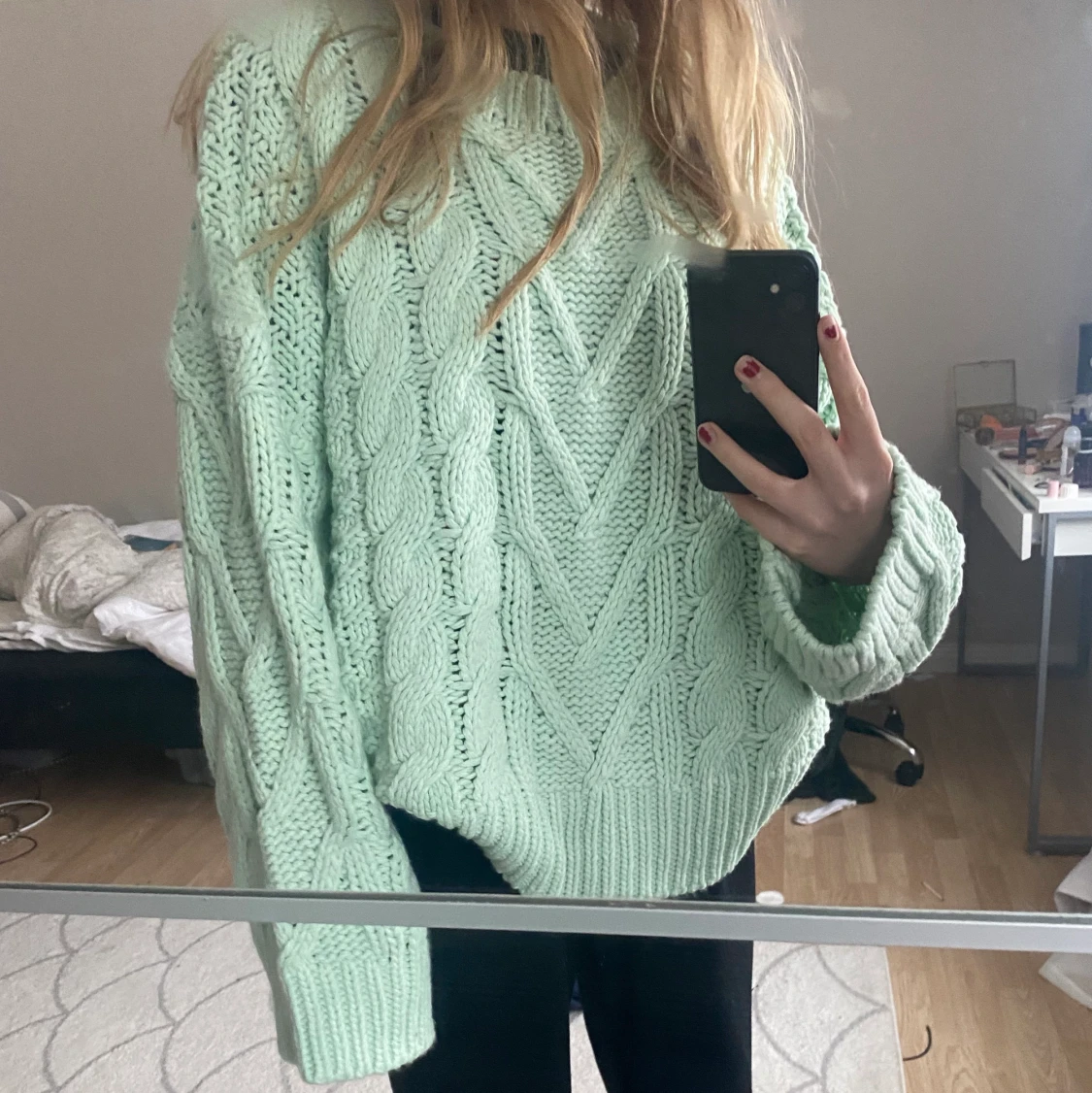 Mintgrön stickad tröja  - 91