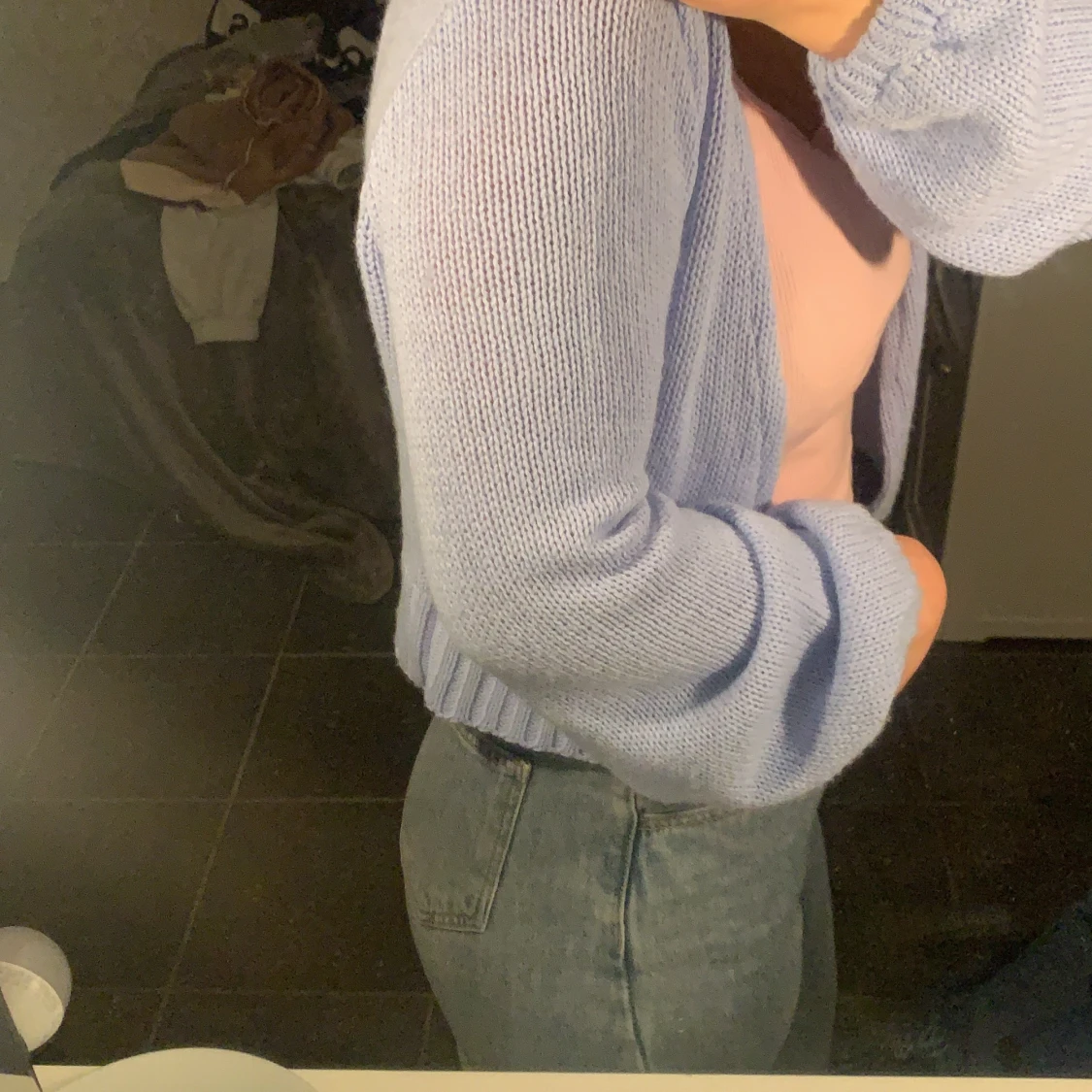 Blå stickad kofta - 90