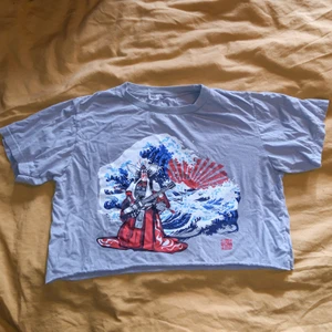 Cropped t-shirt med tryck - Grå cropped t-shirt med coolt tryck. Bra begagnat skick. Ingen storlekslapp ungefärlig strl. S. Material: Bomull.