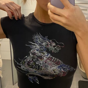 Croptop - En stor favorit till mig, köpte två så jag säljer den andra här. Supersnygg crop top med en drake på i lite olika färger. Så så fin och fett snygg passform och kramar om kroppen på ett perfekt sätt. Den är från bershka och storleken är XS! Säljes för 70 kr och köparen står för frakt ❤️❤️❤️✨✨✨✨
