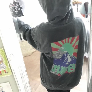 Grå sunset hoodie, size M  - Soft hoodie med nice backprint! asbra passform för M och nedåt, mysig o stor. Har knappt använt = bra skick! :P                                                                      sold out överallt, svår att hitta annars! 