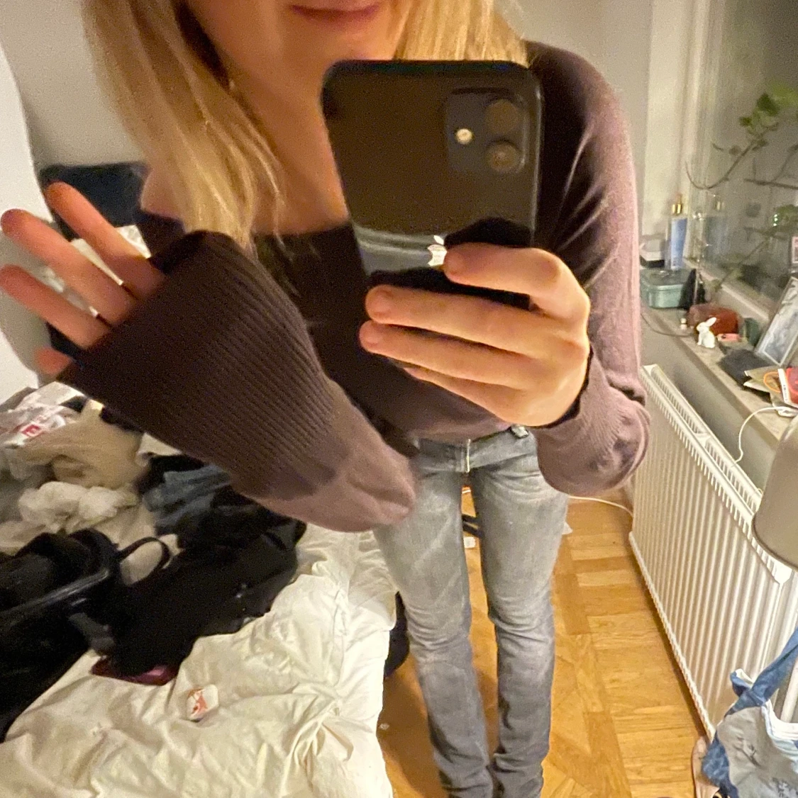 Brun stickad tröja  - 90