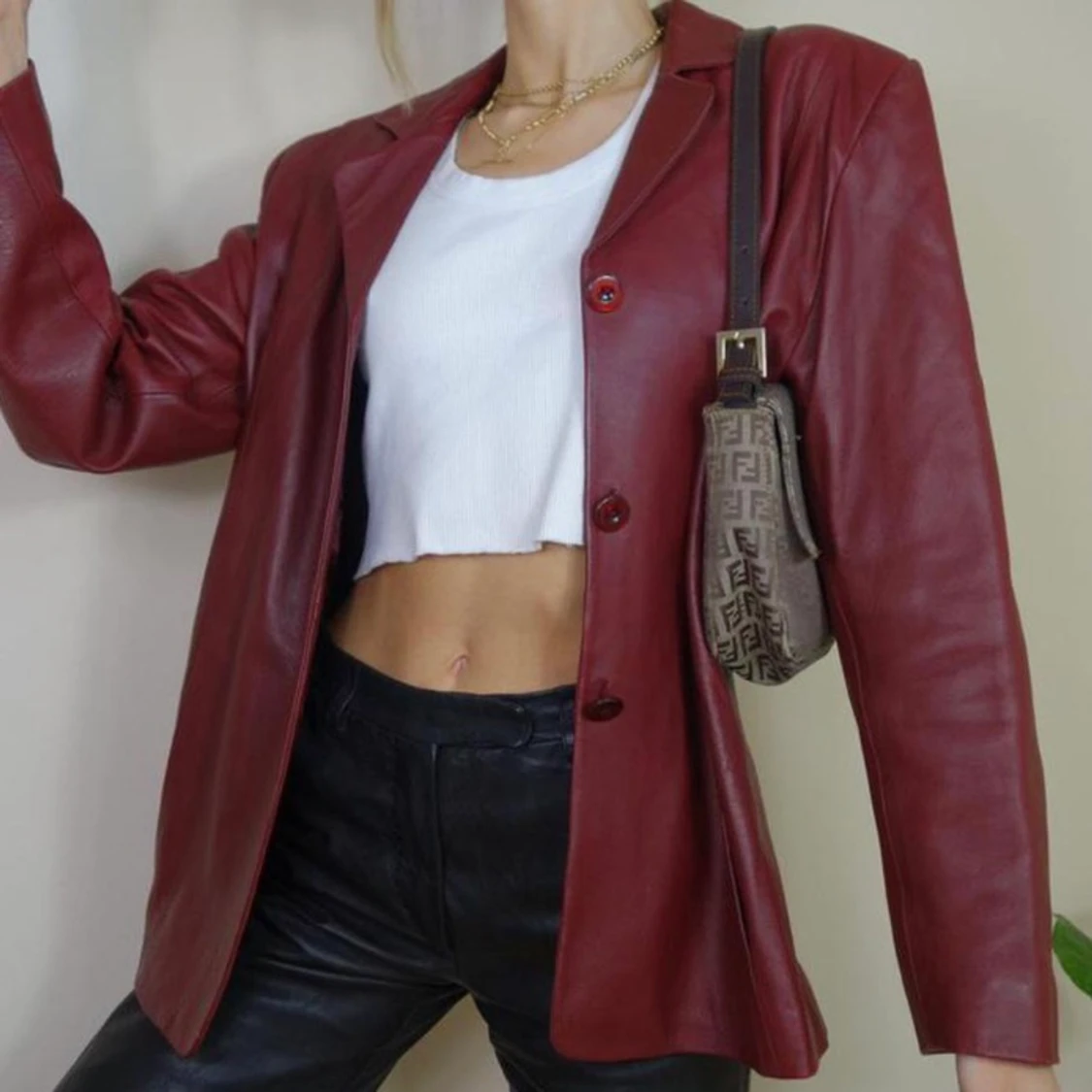 Burgundy/Mörk Röd 100% läder blazor