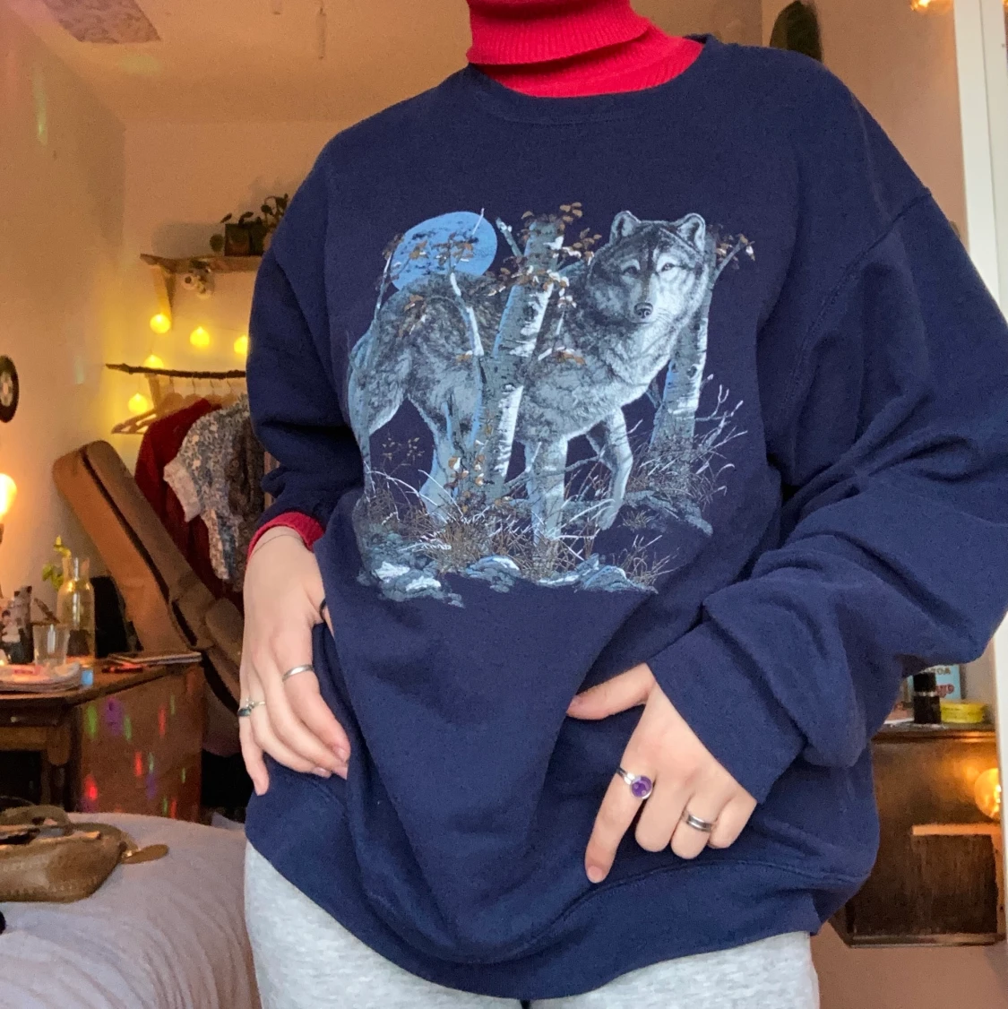 Tjocktröja med varg tryck - 90