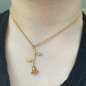 Guld ros halsband - Ett mycket fint halsband med en liten ros som tyvärr aldrig användes, den har en mycket stark kedja och hake även en lång kedja så du kan justera den hur du önskar👍🏻🌸
