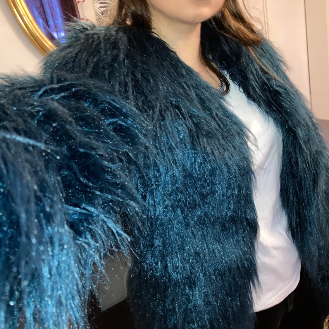 Superfin mörk grön/blå pälsjacka!