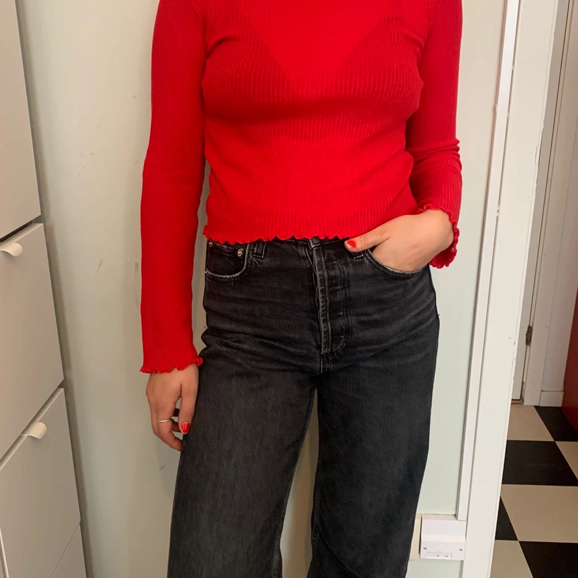 Röd långärmad tröja - 90