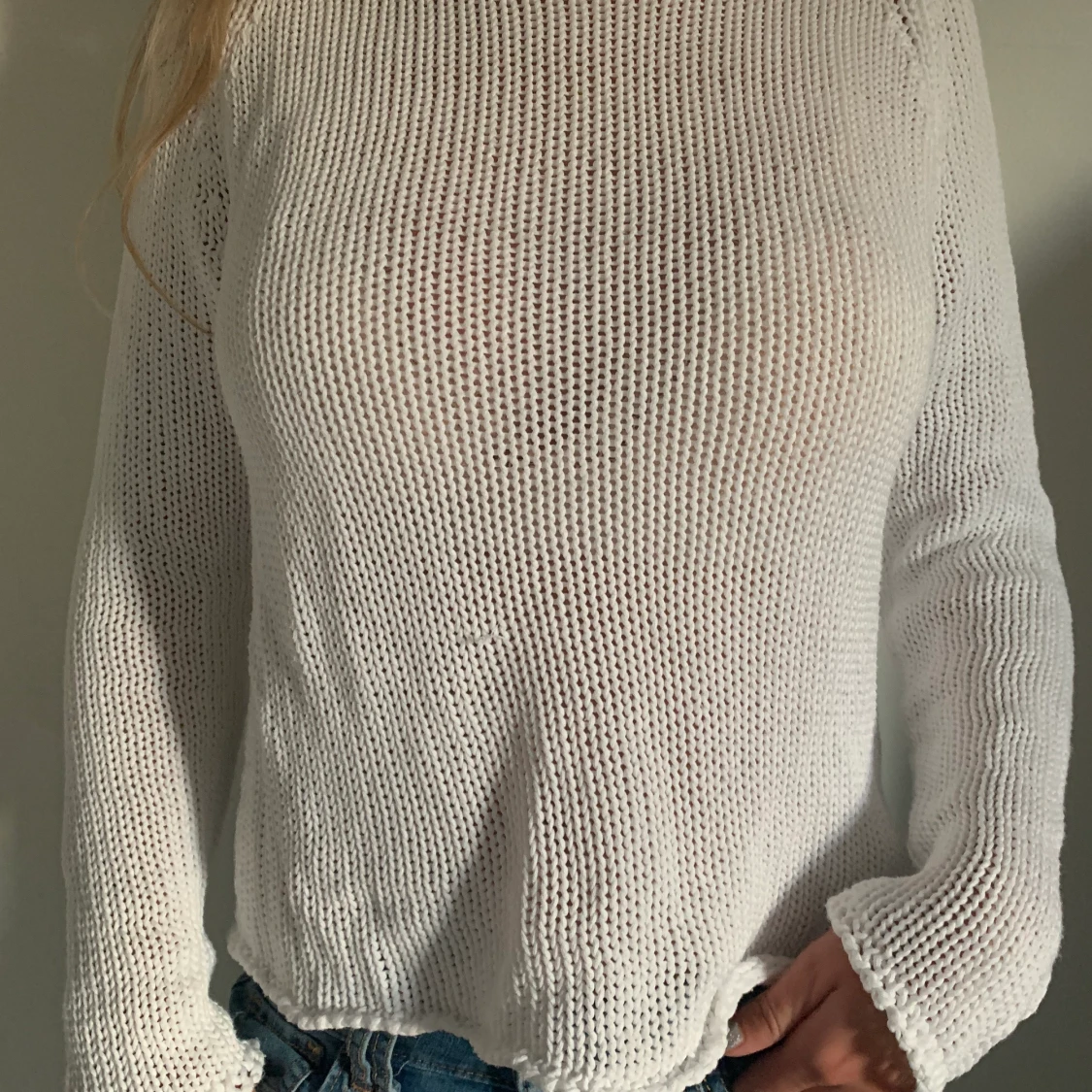 vit stickad Armani jeans tröja  - 90