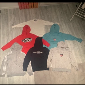 märkes tröjor - alla tröjor är i fint skick! storlekar står på bilderna och det är bara att höra av sig för mer information! pris går att diskutera men tanken är :                                300kr: blå gant, röd vans & peak performance.                                                                       200kr: adidas.                                                                    100kr: grå gant.                                                                   50kr: vit tröja