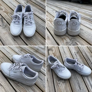Vita Puma i stl 39 - Säljer mina underbara vita Puma i stl 39 som jag köpte i Tokyo i januari 2020. Har använt dem en del, men varit noga med att torka av dem så att de varit vita länge.